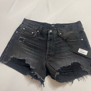 NWT Edwin Cai 4” Inseam Irony Destroyed Black Denim Shorts Size 32 New